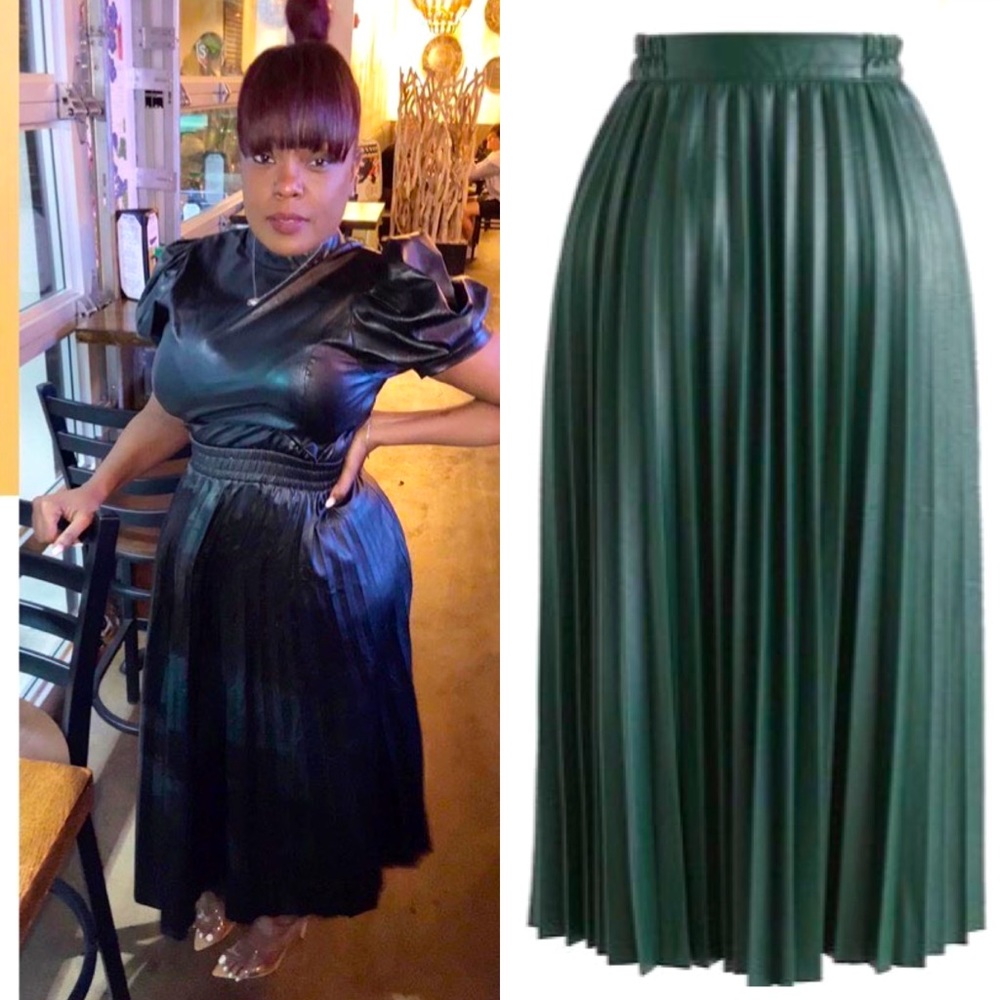 Pleated Faux Leather Maxi Skirt